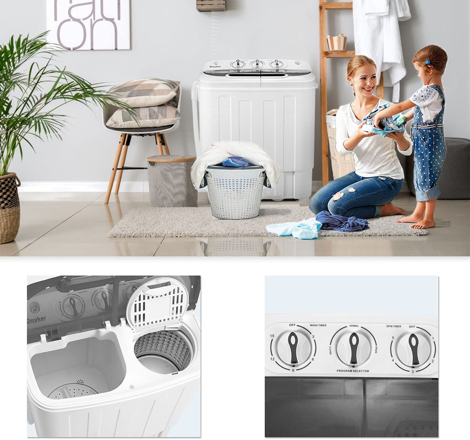 Black YOLENY Compact Twin Tub Mini Portable Washing Machine and Dryer 16.5 lbs Portable Washer and Dryer Combo for Apartments 