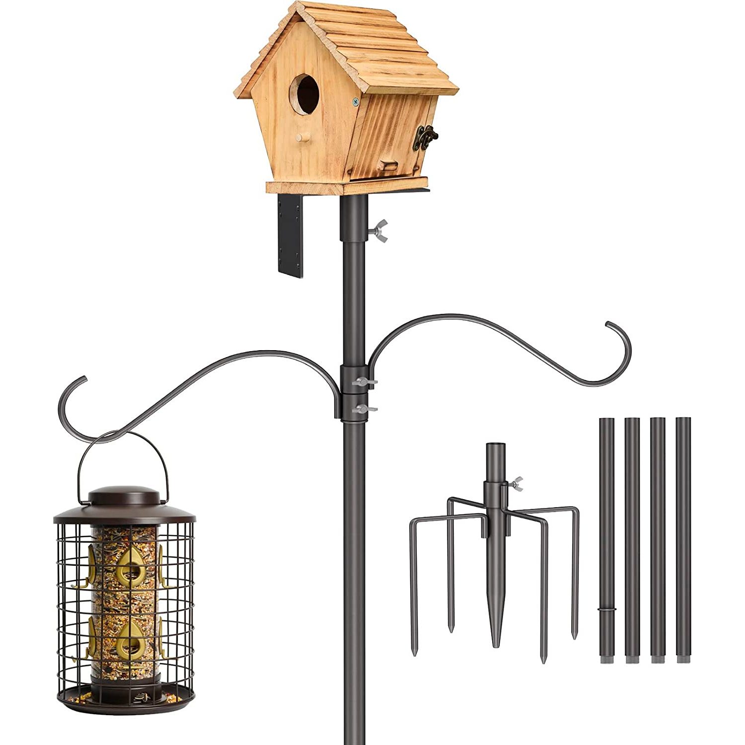 Bird House Pole Kit 80inch Universal Metal Bird Feeders Set with 5