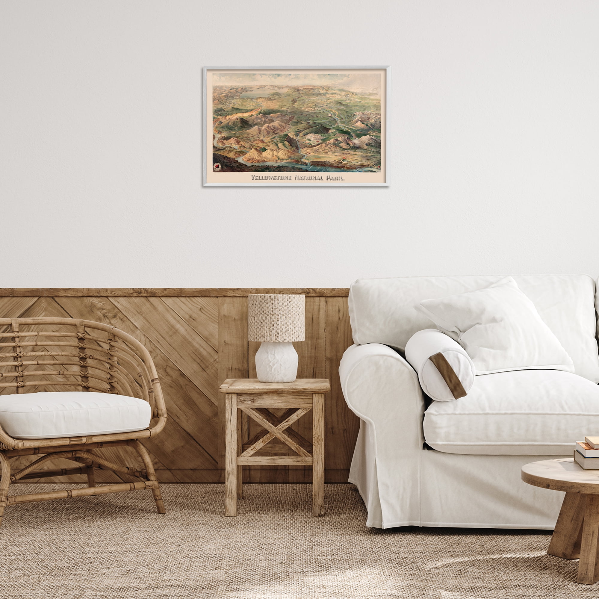 Stupell Industries Vintage Yellowstone Park Landscape Painting White Framed Art Print Wall Art, 24 x 16
