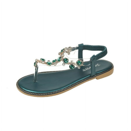 

Clip Toe Sandals Women‘s Summer Flat 2022 New Korean Style Roman Sandals Flat Heel Bohemian Rhinestone Beach Shoes