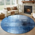 thumbnail image 2 of Round Rug 5ft Area Rug, Gradient Blue Grey Oil Painting Area Rugs for Living Room Bedroom, Watercolor Decorative Art Floor Mat Non-Slip Non-Shedding Carpet Indoor Accent Rugs, 2 of 9