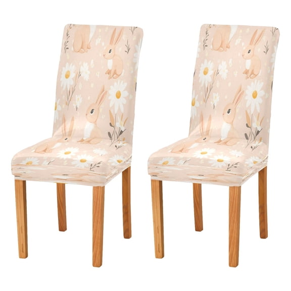Chair Protector Cover Dining Chair Slipcovers Pack of 2, Removable Washable Seat Cover for Dining Room Wedding Bunnies and Daisies Pattern