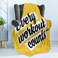 thumbnail image 4 of Fitness Soft Flannel Fleece Throw Blanket, Every Workout Counts Phrase in Writing Marks Healthy Living Theme, Cozy Plush for Indoor and Outdoor Use, 50" x 60", Yellow Black White, by Ambesonne, 4 of 5