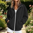 thumbnail image 2 of Axiiglly Hoodies for Women, Full Zip Up Lapel Long Sleeve Jacket with Pockets, Solid Black Athletic Sweatshirts S-2XL, 2XL, 2 of 7