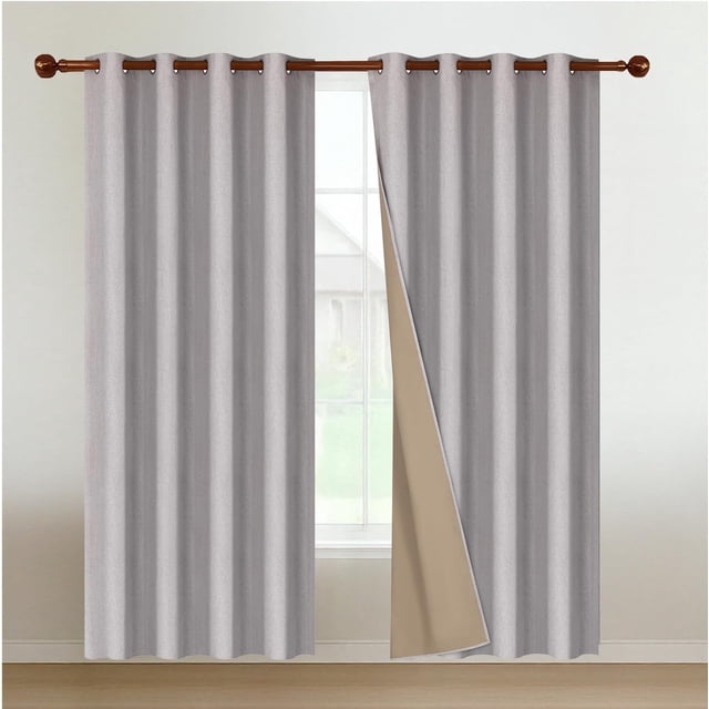 Cortinas Blackout para Recamara y Sala - Cortina 100% Blackout Look Lino - Aislamiento Térmico y Reducción Ruido - 2 Paneles - Cortinas 213 x 132cm Gris