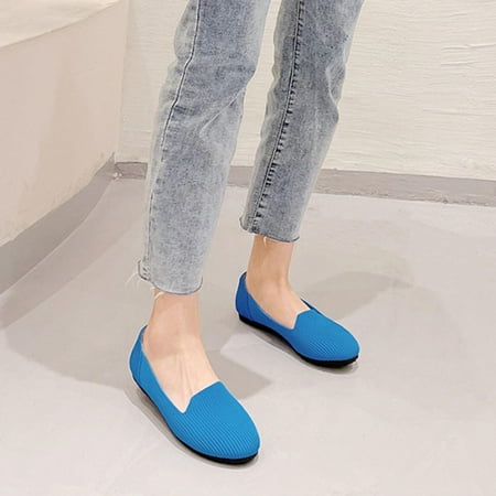 

Tuobarr Womens Flats Shoes Women s Flying Knitting Solid Color Light Mouth Mesh Flats Shoes Comfort Soft Slip On Flats Shoes Blue