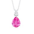 thumbnail image 2 of Rosec Jewels Created Pink Sapphire Drop Pendant Necklace with Moissanite for Women - 8X10 mm, 18K White Gold, 2 of 6