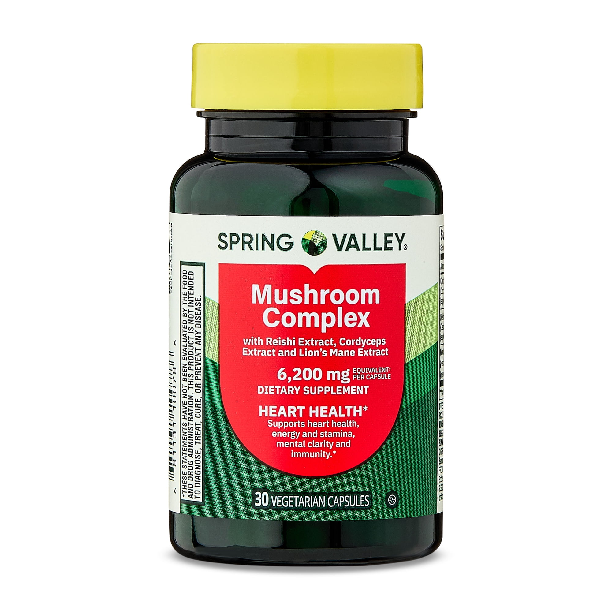 Spring Valley Mushroom Complex Dietary Supplement Vegetarian Capsules for Heart Health, 6,200 mg, 30 Count