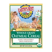 Earth's Best Organic Whole Grain Oatmeal Baby Infant Cereal 4+ Months, Clean Label , Non-GMO, Iron Fortified, 8 oz Box