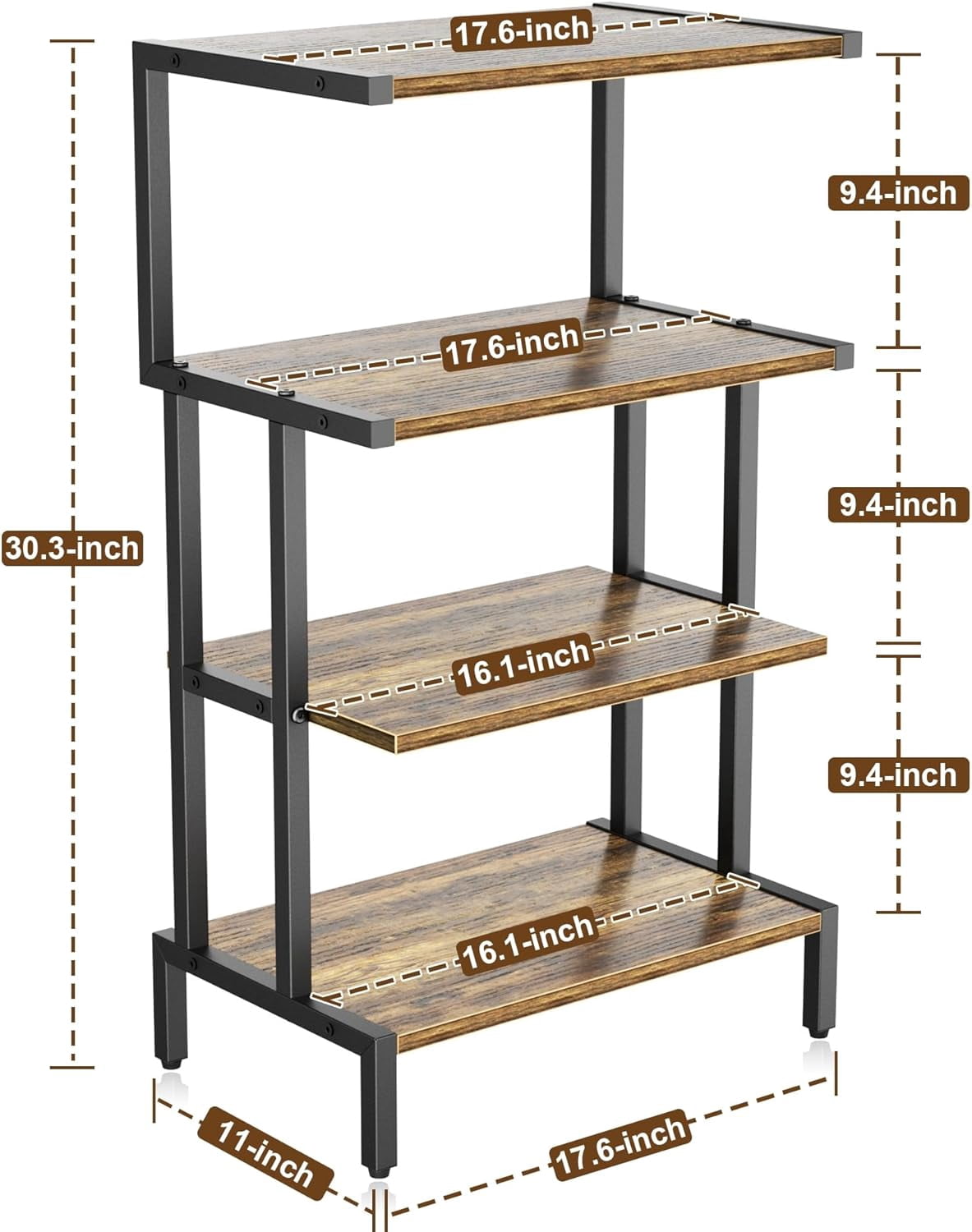 KitchenKey Game Console Stands, 4-Tier AV Media Shelf, Stereo Stand, Wood Gaming Entertainment Center Rack for Audio Video Games DVD Player Organizer Storage Shelves fit Small Space