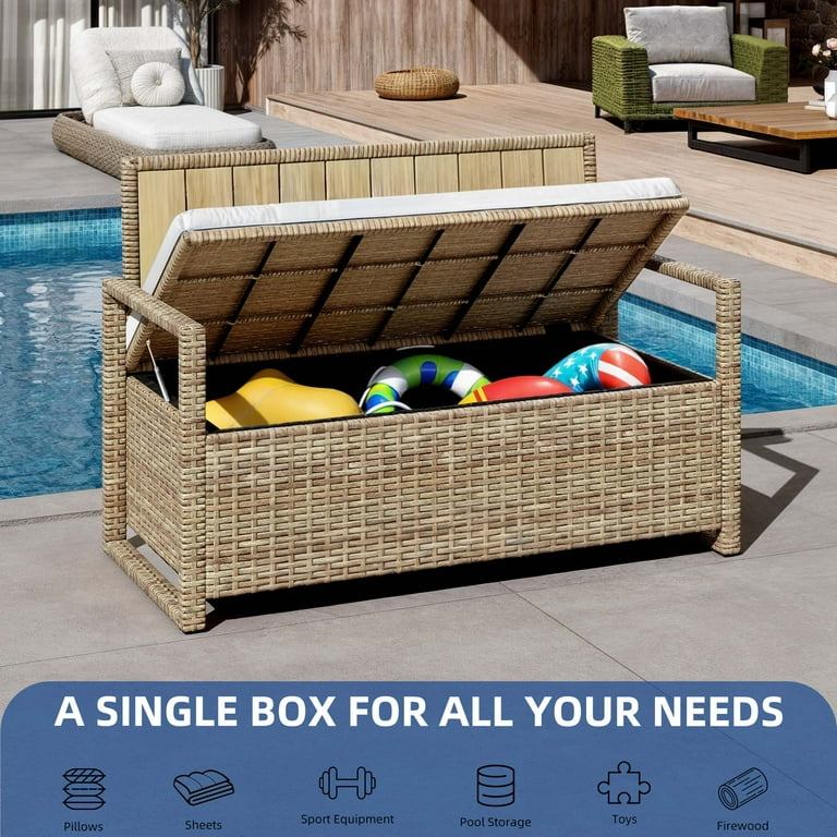 Dextrus Outdoor Storage Bench, All-Weather PE Rattan 70 Gallon