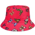 thumbnail image 3 of Women Reversible Bucket Hat Summer Travel Lightweight Foldable Beach Outdoor Hat - Hot Pink Butterfly, 3 of 4