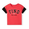 thumbnail image 1 of Vêtements d'Été pour Bébé Garçon T-Shirts Patchwork Manches Courtes Col Rond Imprimé Lettre Tee-Shirt Enfant Garcon Rouge 5 Ans-6 Ans, 1 of 7