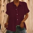 thumbnail image 4 of Outfmvch Peasant Blouses for Women Boho Peasant Blouse Cotton Linen Short Sleeve Roll Up Short Sleeve Button Down Shirts for Women Loose Fit Cotton Blouses Red L, 4 of 8