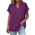 thumbnail image 5 of ClodeEU Womens Summer V-Neck Short Sleeve T-Shirt, Fashion Casual Linen Blend Loose Blouses Purple,Womens Plus XXL, 5 of 7