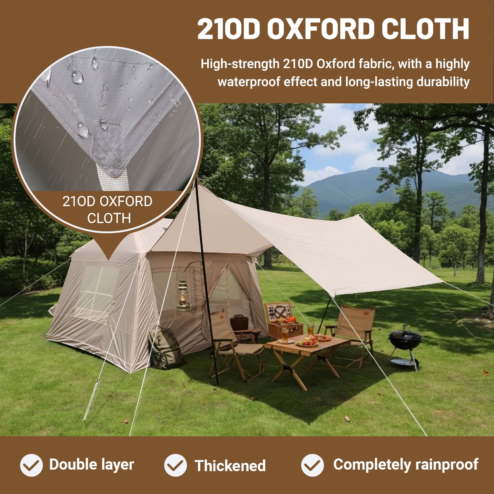 5.72m² Inflatable Camping Tent,for 4 Person, Easy Setup 4 Season Windproof Glamping Tent With Mesh Windows & Pump,waterproof Windproof Outdoor Shelter With Uv Protection, For Camping, Beach