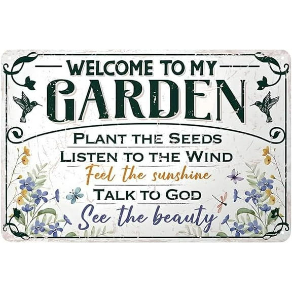 Garden Signs for Outside - Welcome to My Garden Sign, Metal sign for Patio, Yard, Outdoor, Gardening Gifts and Decorations for Women Gardeners Plant Lovers, 12 x 8 inch