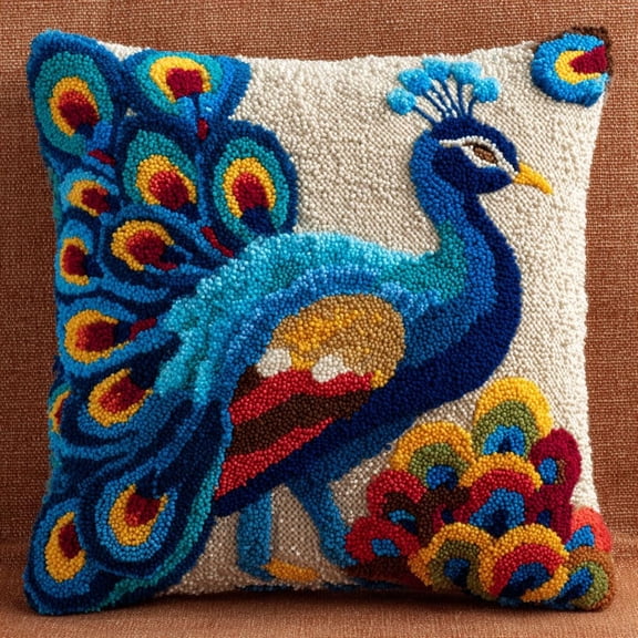 DIY Latch Hook Pillow Kit Animal Peacock Crochet Kits Handmade Pillowcase Latch Hook Kit 17x17inch