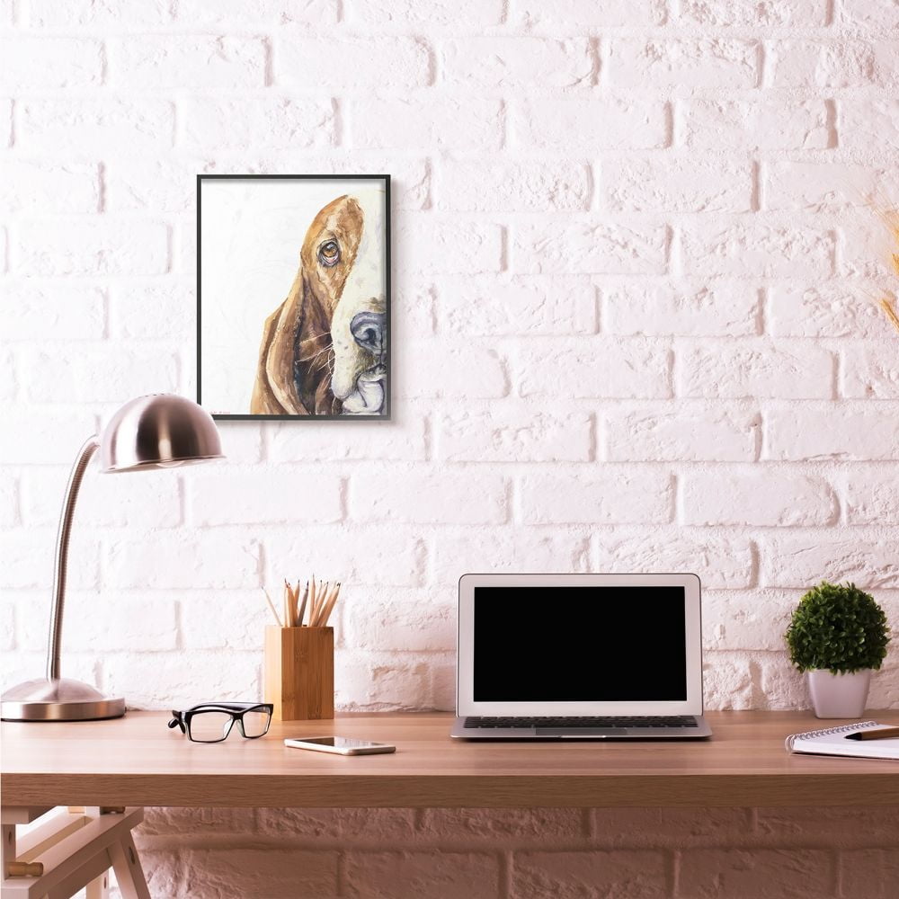 Stupell Industries Cute Large Dog Head Basset Hound Pet Animal Watercolor Painting Framed Giclee Texturized Art by George Dyachenko