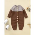 thumbnail image 2 of FOCUSNORM Baby Girl Button Down Jumpsuits Long Sleeve Contrast Color Knit Rompers Newborn Winter Outfit, 2 of 9