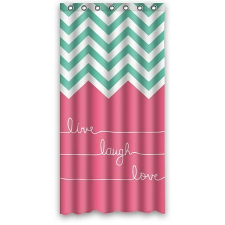 Teal Green Decor GreenDecor Hipster Quotes Live Love Laugh In Teal And Pink Chevron Zigzag Waterproof Shower Curtain Set with Hooks Bathroom Accessories Size 36x72 inches ()