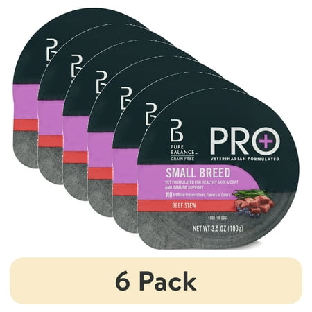 (6 pack) Pure Balance Pro+ Small Breed Beef Stew Wet Dog Food, 3.5 oz Cup