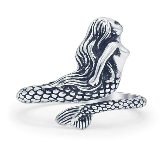 Mermaid Oxidized Band Ring 925 Sterling Silver Size 5