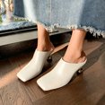 thumbnail image 5 of Women’s Leather Square Toe Mule Heels, Gold Metal Heel Slip On Backless Dress Slides Soft Anti-Slip Walking Mules White 9(42), 5 of 9