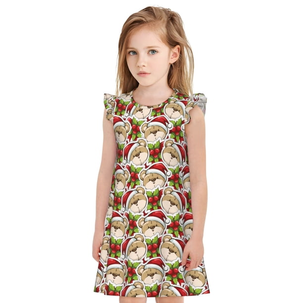 Balery Christmas Hat bear Camisón de princesa para niñas, pijama de algodón con mangas abullonadas, suave y bonito.-XX-Large