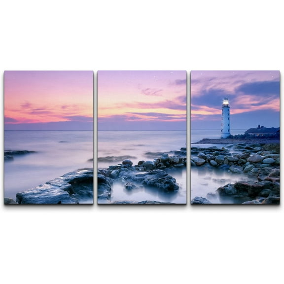wall26 - 3 Piece Canvas Wall Art - Lighthouse - Modern Home Art Stretched and Framed Ready to Hang - 24"x36"x3 Panels