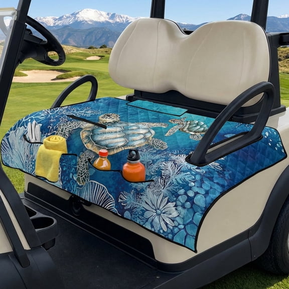 COEQINE Golf Cart Seat Covers with Carry Handle, Comfortable Golf Cart Seat Towel Blanket, Fits for EZGO Yamaha Club Car and Other 2-Seat Golf Carts, Blue Sea Turtle Coral
