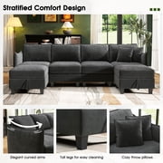 BedLuxury 112 Modular Sectional Sofa with 2 Moveable Storage Ottoman, Cloud Couch Seats 6, Modern Living Room Furniture, Chenille Black