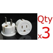 3 Pack of European Schuko Plug Adapter USA to Europe / Asia US TO EU Round Prong White