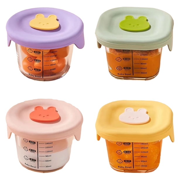 Toystoory Juego de 4 prácticos recipientes para comida de bebé, frascos de vidrio no tóxicos con tapa de silicona, para almacenar alimentos de Cocina y Comedor
