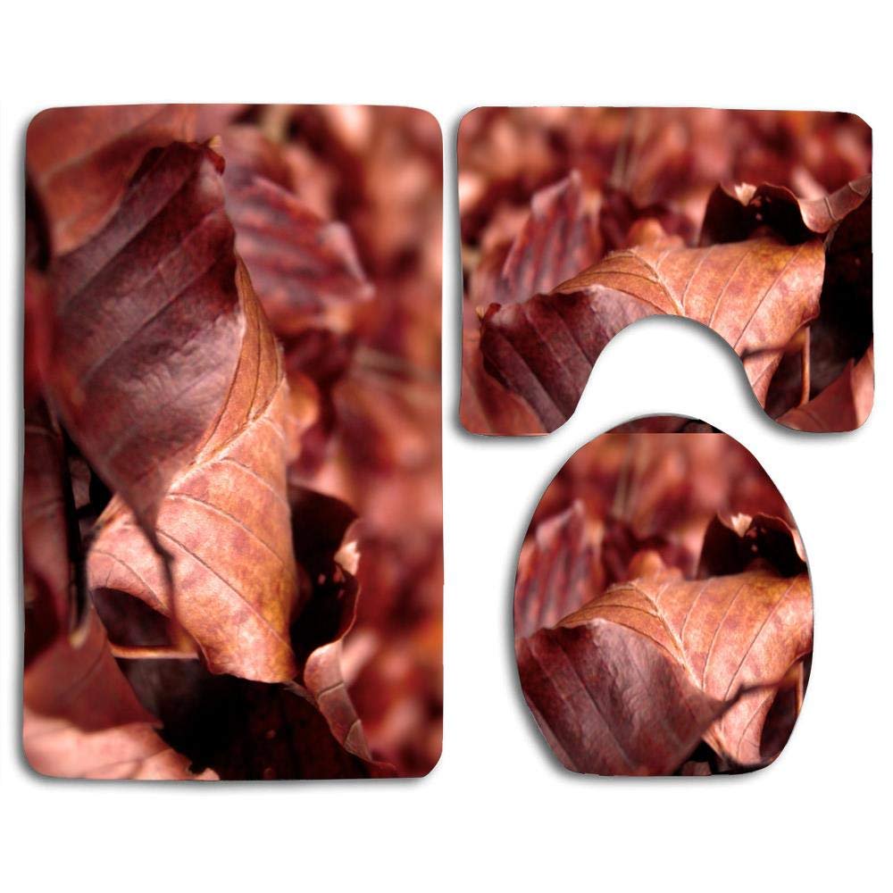 CHAPLLE Rust Colored Leaves 3 Piece Bathroom Rugs Set Bath Rug Contour