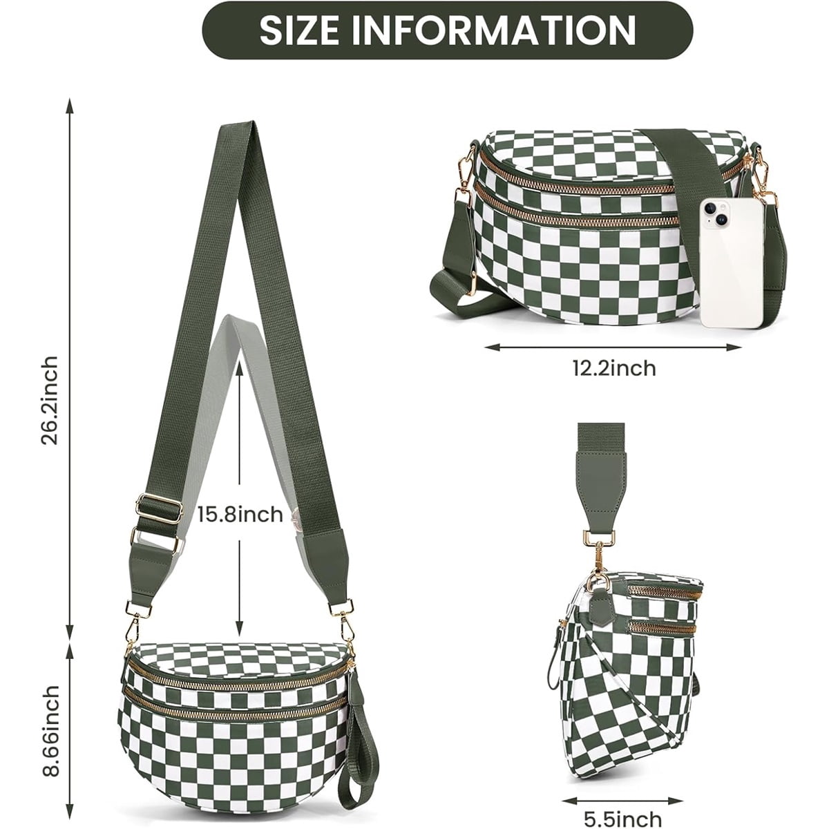 Luxury Checkered Crossbody Bag,Spacious Bum Bags for Women Nylon Crossbody Fanny Packs Checkered Purse Belt Wallet