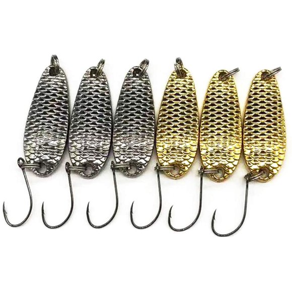 6Pcs Hard Fishing Lures Spoon Lures Gold Silver Metal Fishing Lure with Sharp Hooks Fishing Tackle Lure for Huge Distance Casts and Wild Action 5 g