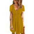 thumbnail image 1 of Robes d'Été de la Mode des Femmes Casual Confortable Solide Manches Courtes Col Rond Bouton Genou Longueur Robe Jaune M, 1 of 5