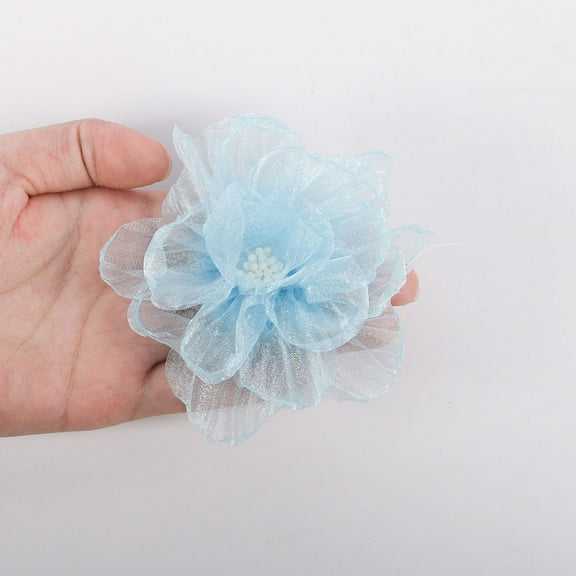 XmhyTop-A 10 Pcs Organza Ribbon Flowers,3.54" Transparent Yarn Flowers with Core for DIY Craft Appliques Cloth Hat Wedding Party Decoration-Light Blue