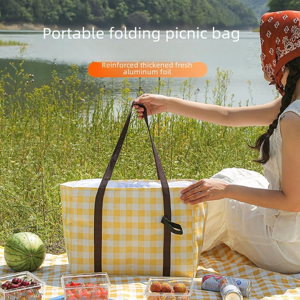 Bolsa de picnic de gran capacidad, bolsa para acampar al aire libre con aislamiento, bolsa para el almuerzo, bolsa para el almuerzo fresca con papel de aluminio grueso, bolsa para el almuerzo portátil