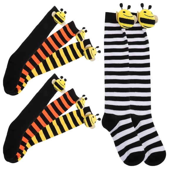 FUEENIRVA Cute Bee Theme  4 Pairs Girls Knee Socks Assorted Color Daily Wear Cold Weather 18.3×3.3×1in