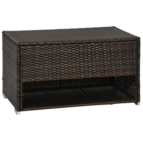 Outdoor Deck Box with Shoe Storage and Towel Rack, PE Rattan Wicker Storage Bench with Liner for Pool Toys, Garden Tools, Patio Cushions, Indoor and Outdoor Use, Brown