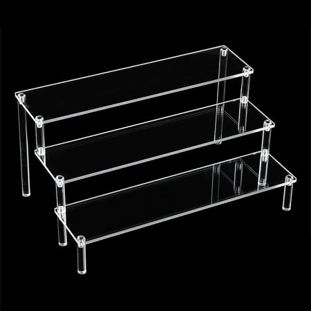 

GUSTVE Clear Acrylic Display Stand Riser Shelf 3 Tier Large Capacity Holder Storage Rack for Decoration and Organizer for Popular Figure Cupcake Dessert Perfume -