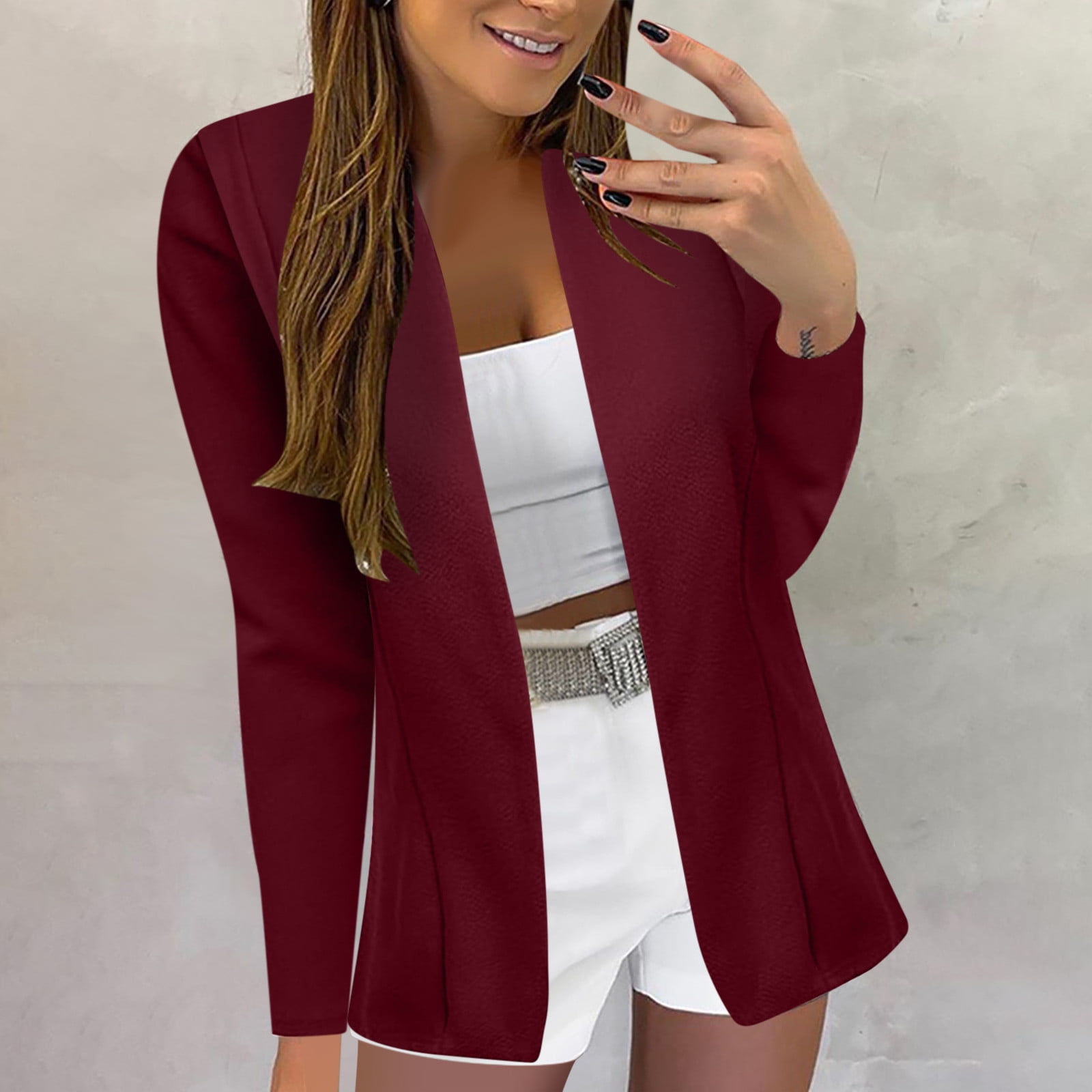 Mikilon Women Business Attire Solid Color Long Sleeve Slimming Cardigan Suit Coat Top Walmart