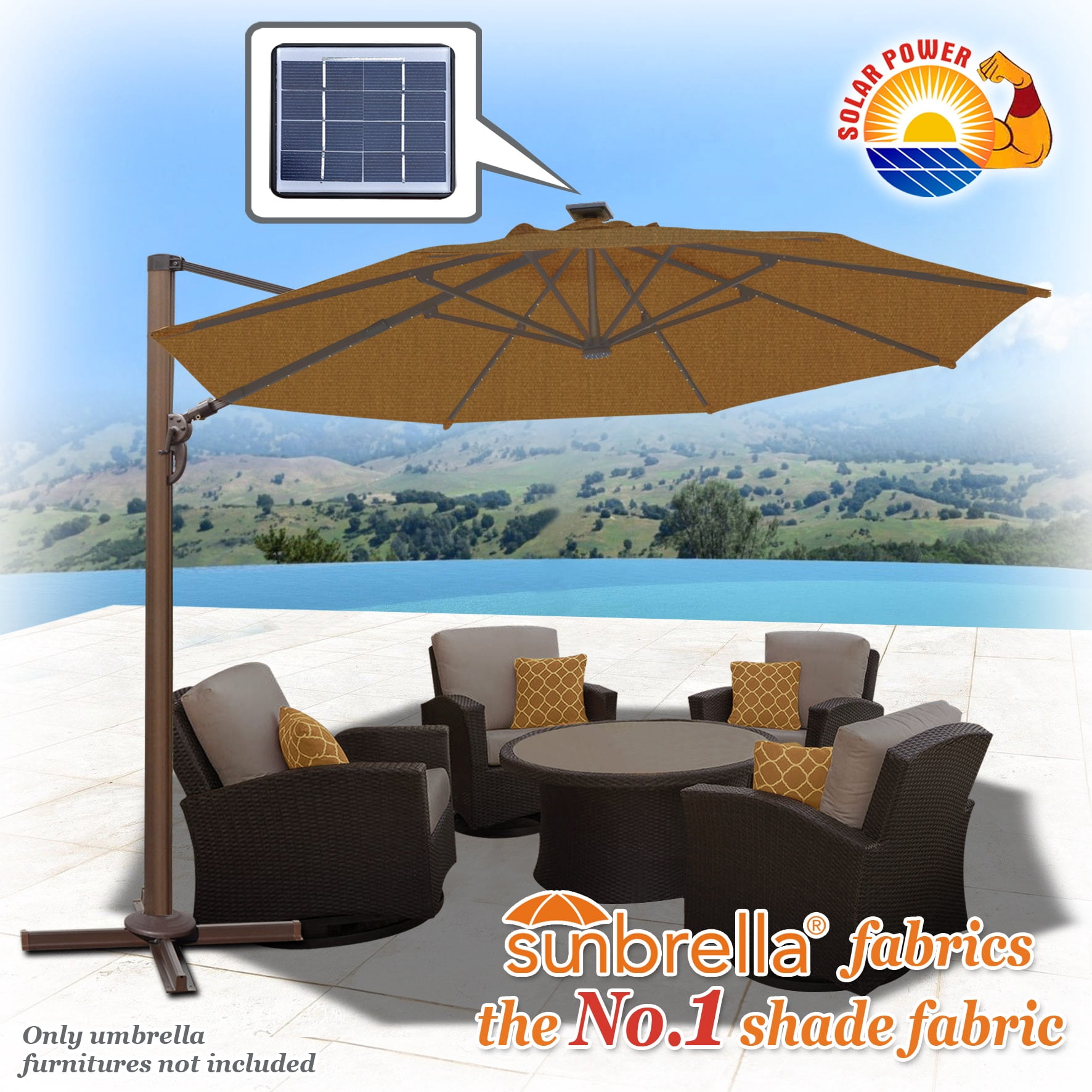 Sunny 11.5' Deluxe Cantilever Big Roma Umbrella Hanging Offset Solar Umbrella UV50+ Tilt & 360'C Rotation Patio Heavyduty Outdoor Sunshade Cantilever Crank Sunbrella Cover