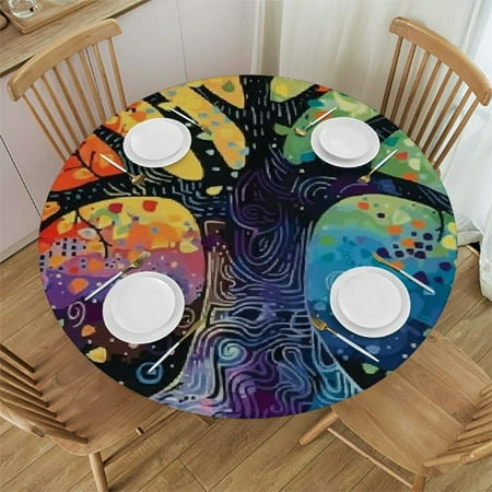 

BCIIG Colors Branches Round Table Cover Stain Resistant and Washable for Indoor Outdoor Tablecloth Kitchen Dining Wedding Parties Home Kitchen Holiday Dinner 100% Polyester Fiber 42 -46