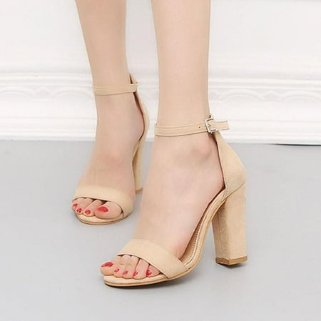 

BRISEZZS Women s Heeled Sandals- Fish Mouth Square Heels Party New Style Flock Casual Open Toe Summer Sandals #9 Beige-4.5