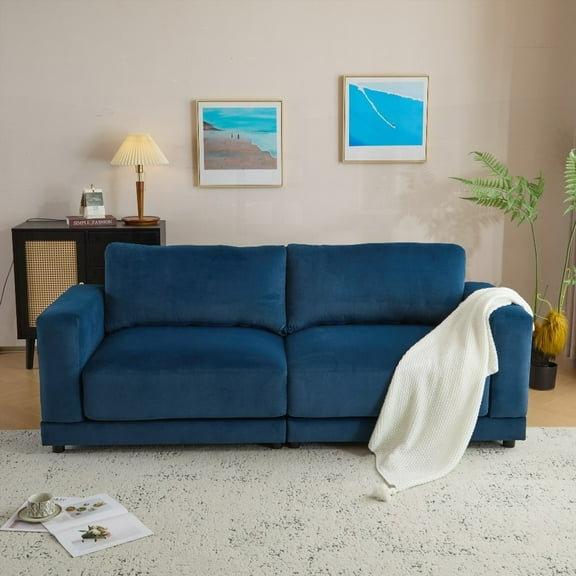 Navy Blue 81'' Sofa with Soft Velvet Upholstery, Deep Cushions & Sturdy Legs, Perfect for Living or Bedroom