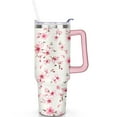 thumbnail image 2 of 40oz Pioneer Tumbler with Handle Lid and Straw,Colorful Floral Tumblers Gifts for Women Girls Men Adults（Pink）, 2 of 7
