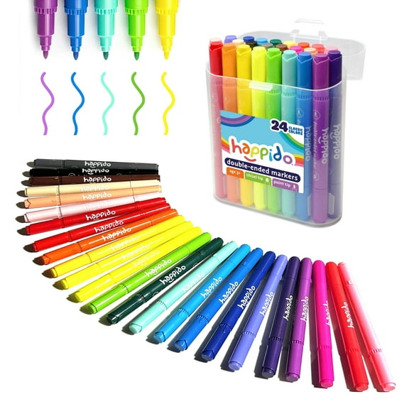 Happido Double Sided Markers 24 Count, Non Toxic Water Based Markers for Kids